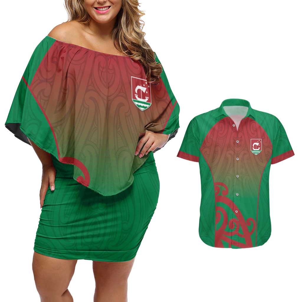 Custom Onehunga High School Couples Matching Off Shoulder Short Dress and Hawaiian Shirt Maori Koru Pattern