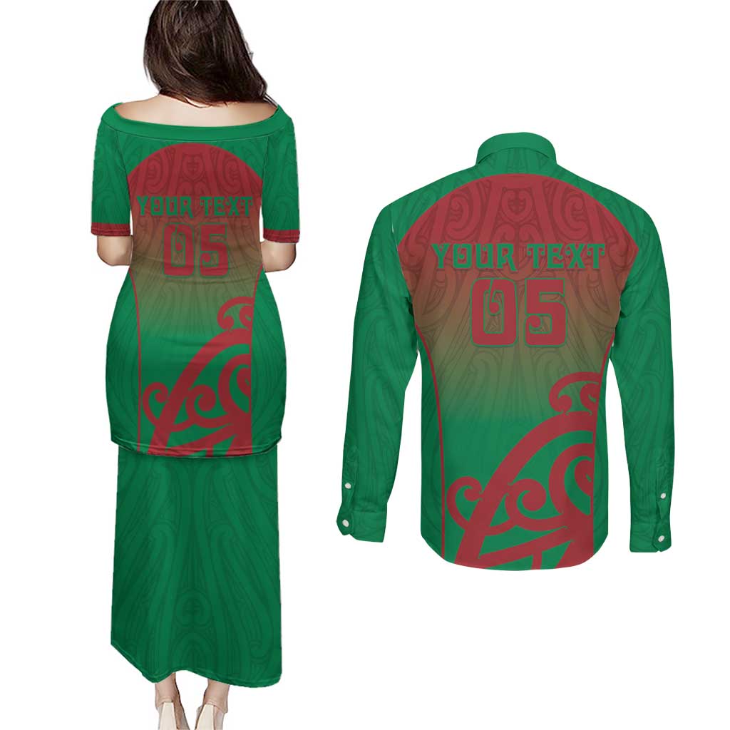 Custom Onehunga High School Couples Matching Puletasi and Long Sleeve Button Shirt Maori Koru Pattern