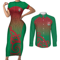 Custom Onehunga High School Couples Matching Short Sleeve Bodycon Dress and Long Sleeve Button Shirt Maori Koru Pattern