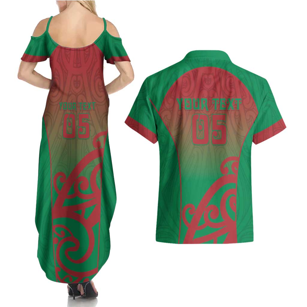 Custom Onehunga High School Couples Matching Summer Maxi Dress and Hawaiian Shirt Maori Koru Pattern