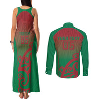 Custom Onehunga High School Couples Matching Tank Maxi Dress and Long Sleeve Button Shirt Maori Koru Pattern