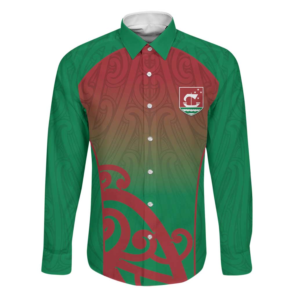 Custom Onehunga High School Family Matching Long Sleeve Bodycon Dress and Hawaiian Shirt Maori Koru Pattern LT05 Dad's Shirt - Long Sleeve Green - Polynesian Pride