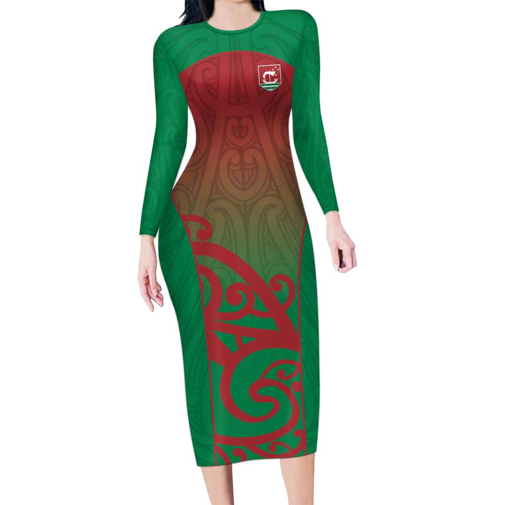 Custom Onehunga High School Family Matching Long Sleeve Bodycon Dress and Hawaiian Shirt Maori Koru Pattern LT05 Mom's Dress Green - Polynesian Pride