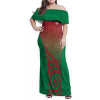 Custom Onehunga High School Family Matching Off Shoulder Maxi Dress and Hawaiian Shirt Maori Koru Pattern