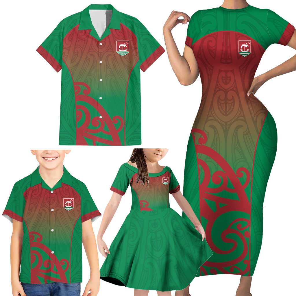 Custom Onehunga High School Family Matching Short Sleeve Bodycon Dress and Hawaiian Shirt Maori Koru Pattern LT05 - Polynesian Pride