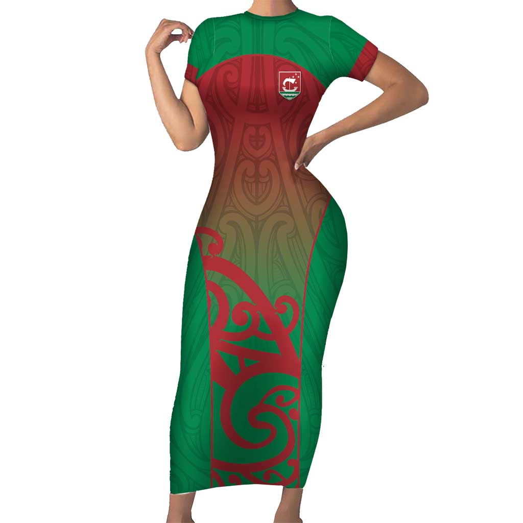 Custom Onehunga High School Family Matching Short Sleeve Bodycon Dress and Hawaiian Shirt Maori Koru Pattern LT05 Mom's Dress Green - Polynesian Pride