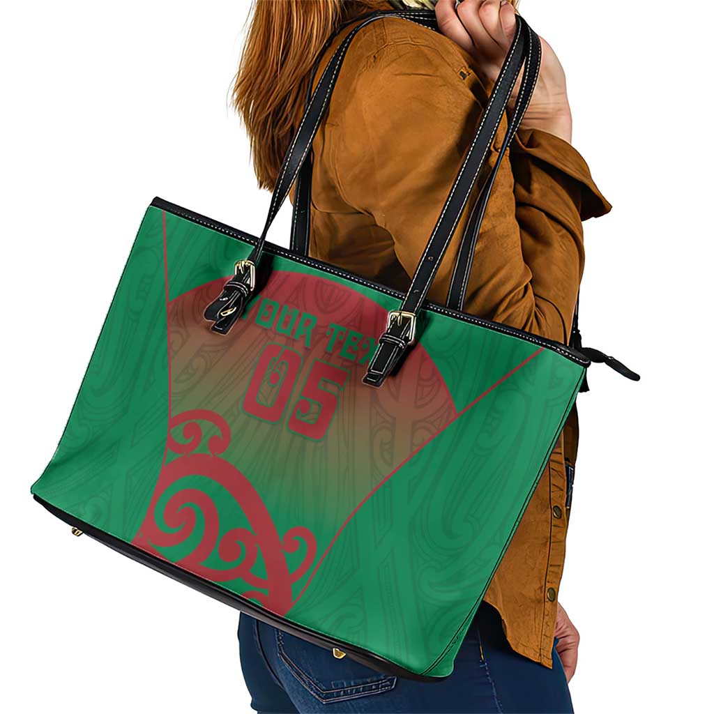 Custom Onehunga High School Leather Tote Bag Maori Koru Pattern