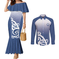 Custom New Zealand Aotea College Couples Matching Mermaid Dress and Long Sleeve Button Shirt Maori Koru Pattern LT05 Blue - Polynesian Pride