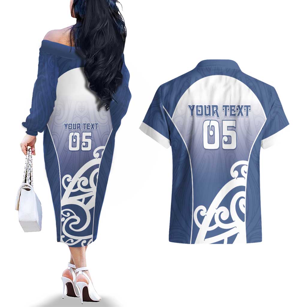 Custom New Zealand Aotea College Couples Matching Off The Shoulder Long Sleeve Dress and Hawaiian Shirt Maori Koru Pattern LT05 - Polynesian Pride