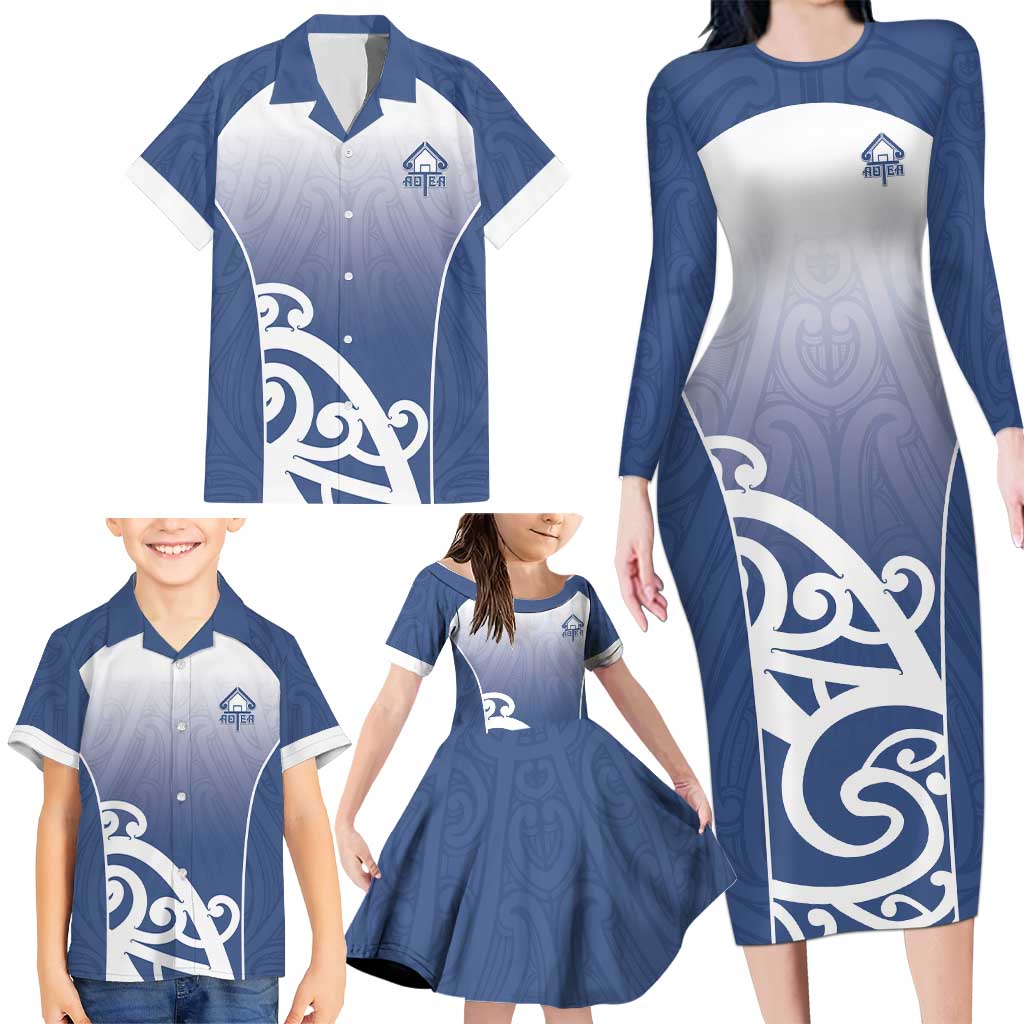 Custom New Zealand Aotea College Family Matching Long Sleeve Bodycon Dress and Hawaiian Shirt Maori Koru Pattern LT05 - Polynesian Pride