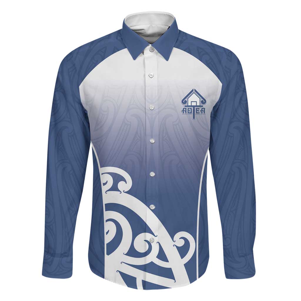 Custom New Zealand Aotea College Family Matching Mermaid Dress and Hawaiian Shirt Maori Koru Pattern LT05 Dad's Shirt - Long Sleeve Blue - Polynesian Pride
