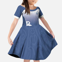 Custom New Zealand Aotea College Family Matching Off Shoulder Short Dress and Hawaiian Shirt Maori Koru Pattern LT05 Daughter's Dress Blue - Polynesian Pride