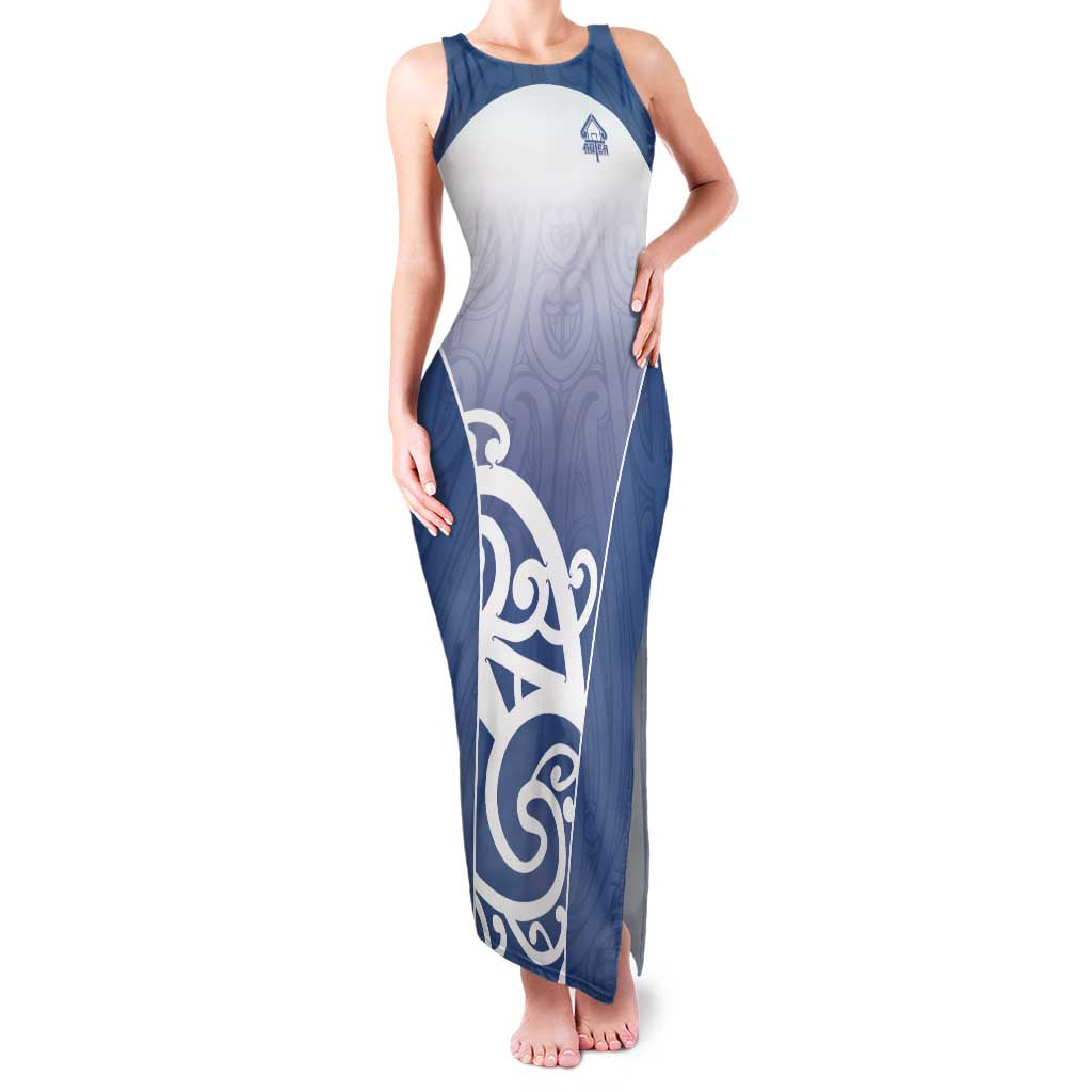 Custom New Zealand Aotea College Family Matching Tank Maxi Dress and Hawaiian Shirt Maori Koru Pattern LT05 Mom's Dress Blue - Polynesian Pride