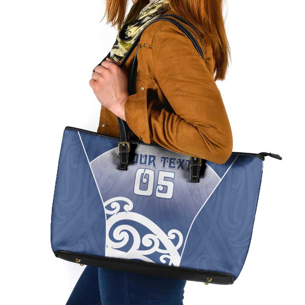 Custom New Zealand Aotea College Leather Tote Bag Maori Koru Pattern LT05 Blue - Polynesian Pride