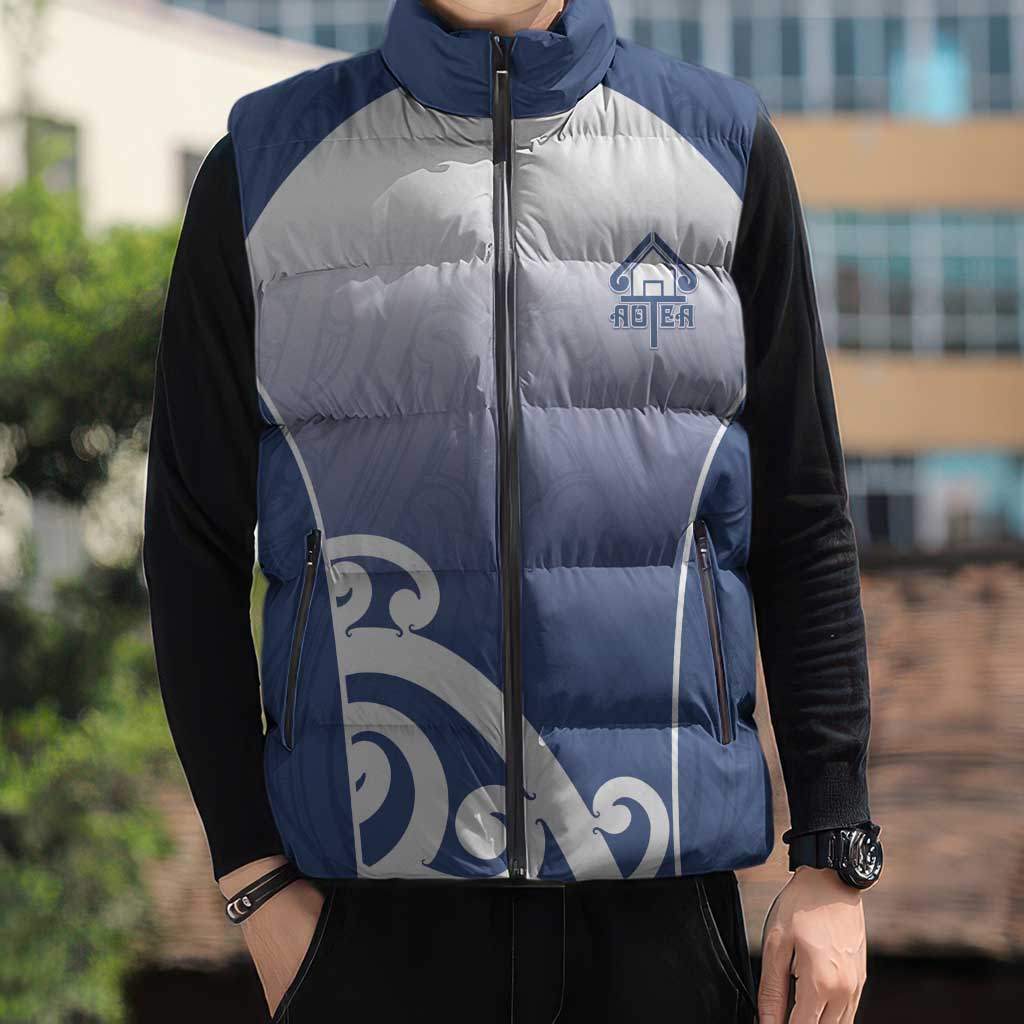 Custom New Zealand Aotea College Sleeveless Puffer Jacket Maori Koru Pattern
