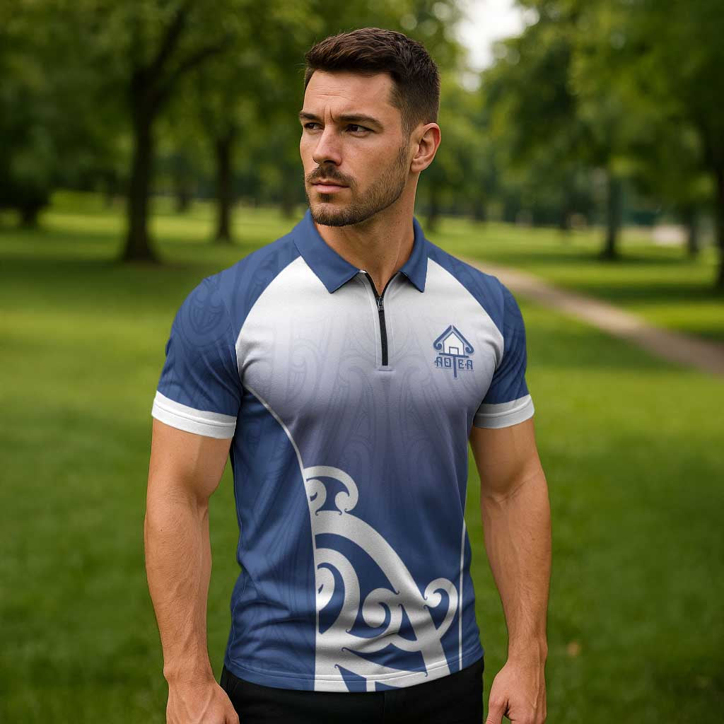 Custom New Zealand Aotea College Zipper Polo Shirt Maori Koru Pattern LT05 - Polynesian Pride
