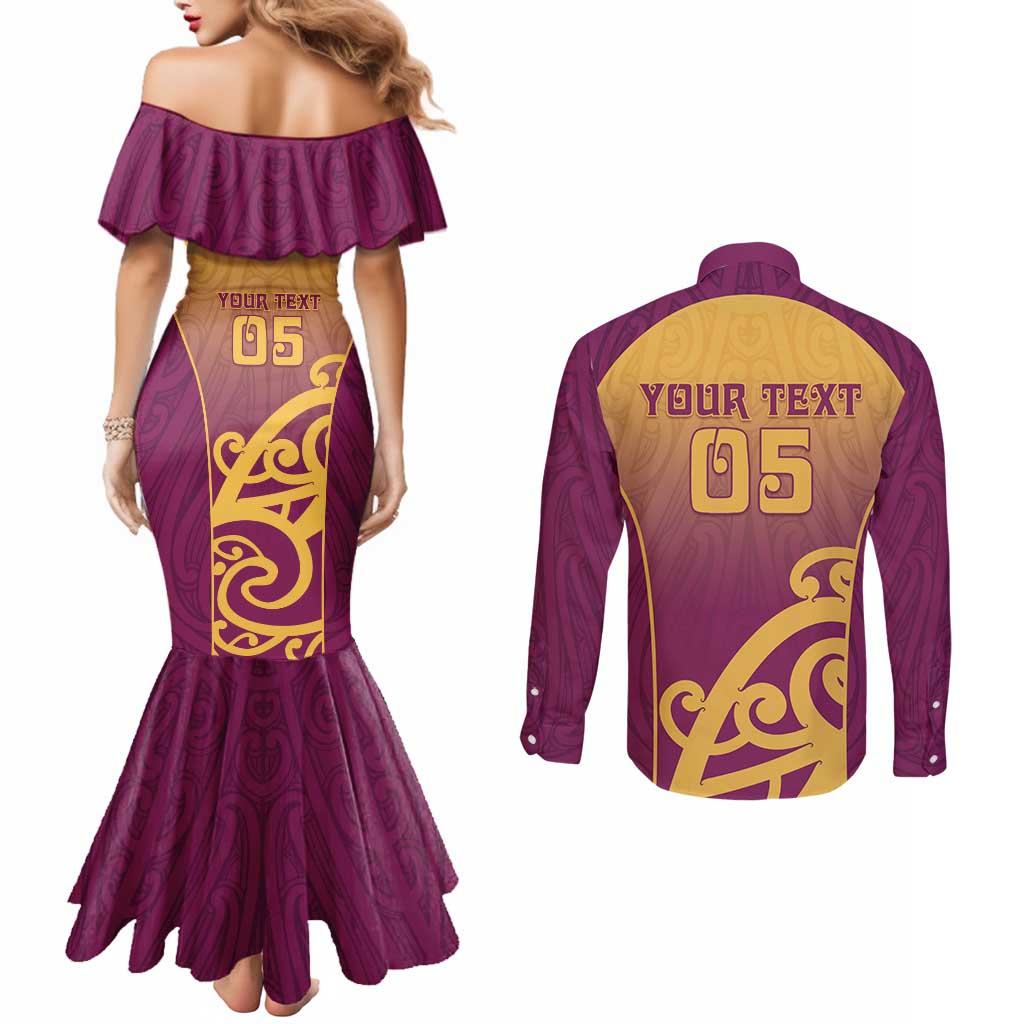 Custom Waiuku College Couples Matching Mermaid Dress and Long Sleeve Button Shirt Maori Koru Pattern LT05 - Polynesian Pride