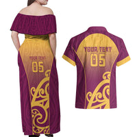 Custom Waiuku College Couples Matching Off Shoulder Maxi Dress and Hawaiian Shirt Maori Koru Pattern LT05 - Polynesian Pride