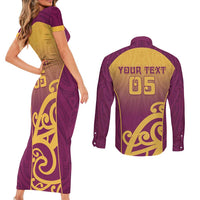 Custom Waiuku College Couples Matching Short Sleeve Bodycon Dress and Long Sleeve Button Shirt Maori Koru Pattern