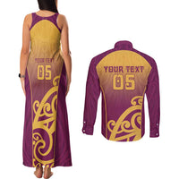 Custom Waiuku College Couples Matching Tank Maxi Dress and Long Sleeve Button Shirt Maori Koru Pattern