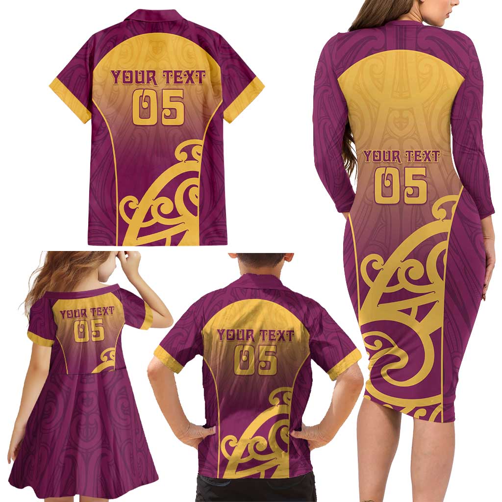 Custom Waiuku College Family Matching Long Sleeve Bodycon Dress and Hawaiian Shirt Maori Koru Pattern LT05 - Polynesian Pride