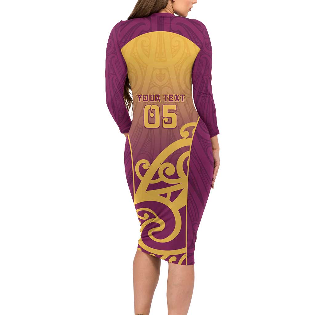 Custom Waiuku College Family Matching Long Sleeve Bodycon Dress and Hawaiian Shirt Maori Koru Pattern LT05 - Polynesian Pride