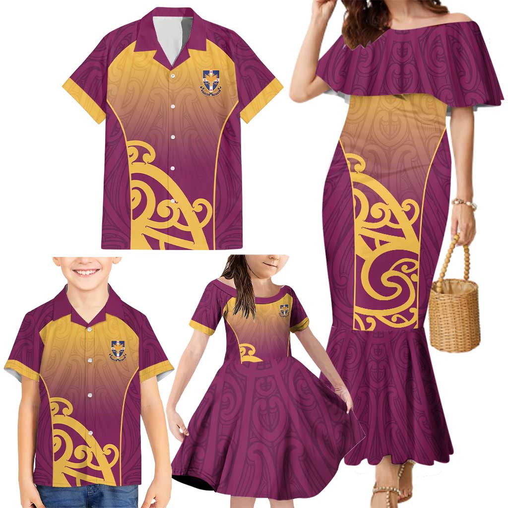 Custom Waiuku College Family Matching Mermaid Dress and Hawaiian Shirt Maori Koru Pattern LT05 - Polynesian Pride
