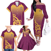 Custom Waiuku College Family Matching Off The Shoulder Long Sleeve Dress and Hawaiian Shirt Maori Koru Pattern LT05 - Polynesian Pride