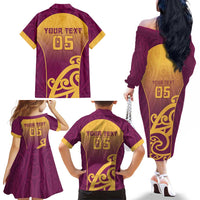 Custom Waiuku College Family Matching Off The Shoulder Long Sleeve Dress and Hawaiian Shirt Maori Koru Pattern LT05 - Polynesian Pride