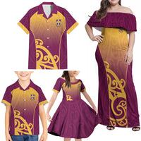 Custom Waiuku College Family Matching Off Shoulder Maxi Dress and Hawaiian Shirt Maori Koru Pattern LT05 - Polynesian Pride