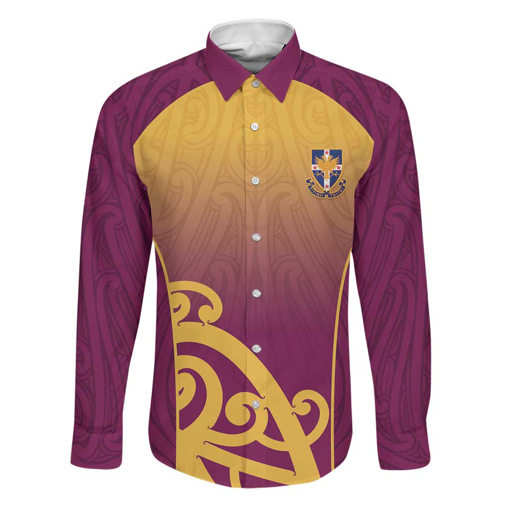 Custom Waiuku College Family Matching Off Shoulder Maxi Dress and Hawaiian Shirt Maori Koru Pattern LT05 Dad's Shirt - Long Sleeve Maroon - Polynesian Pride