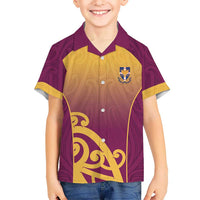 Custom Waiuku College Family Matching Off Shoulder Maxi Dress and Hawaiian Shirt Maori Koru Pattern LT05 Son's Shirt Maroon - Polynesian Pride