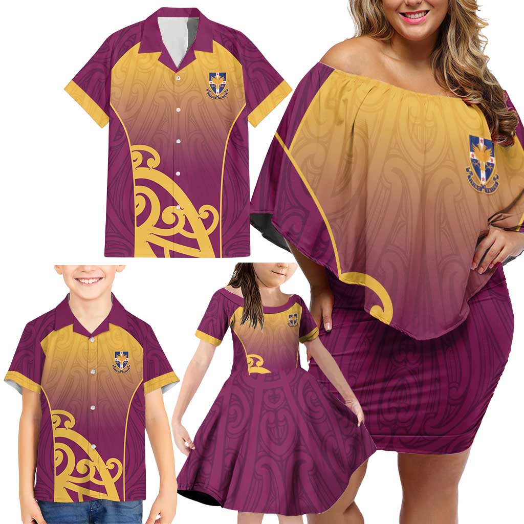 Custom Waiuku College Family Matching Off Shoulder Short Dress and Hawaiian Shirt Maori Koru Pattern LT05 - Polynesian Pride