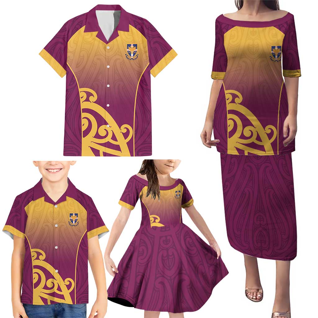 Custom Waiuku College Family Matching Puletasi and Hawaiian Shirt Maori Koru Pattern