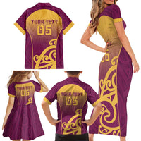 Custom Waiuku College Family Matching Short Sleeve Bodycon Dress and Hawaiian Shirt Maori Koru Pattern LT05 - Polynesian Pride