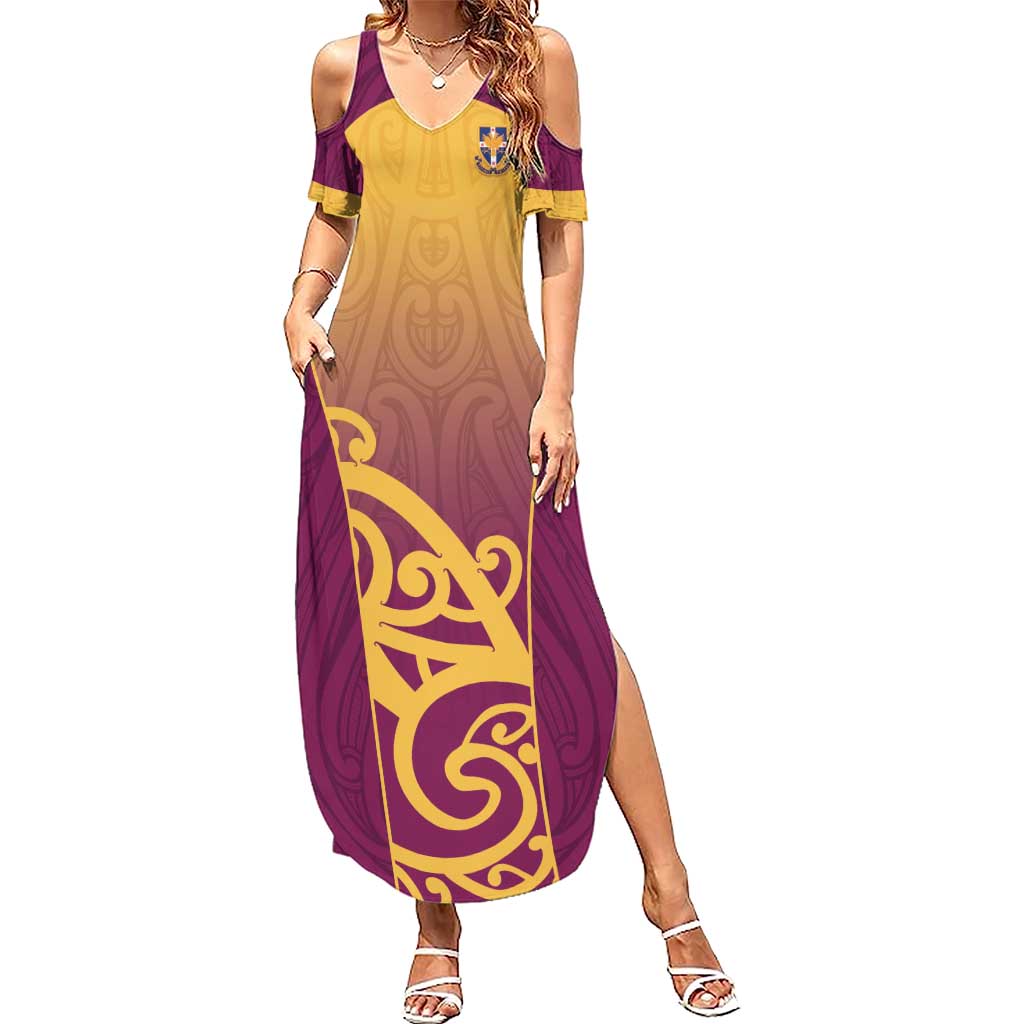 Custom Waiuku College Family Matching Summer Maxi Dress and Hawaiian Shirt Maori Koru Pattern LT05 Mom's Dress Maroon - Polynesian Pride