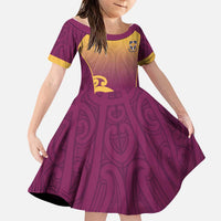 Custom Waiuku College Family Matching Tank Maxi Dress and Hawaiian Shirt Maori Koru Pattern LT05 Daughter's Dress Maroon - Polynesian Pride
