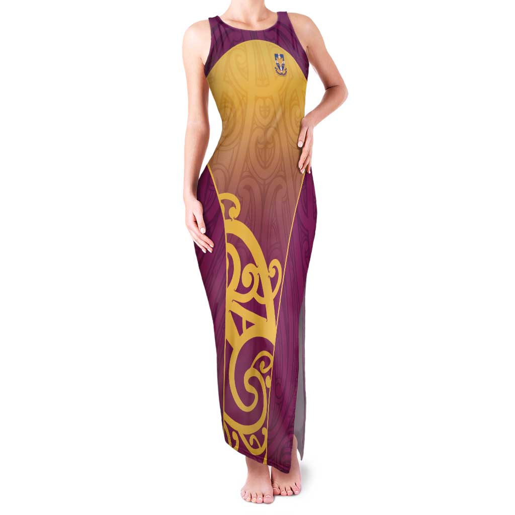 Custom Waiuku College Family Matching Tank Maxi Dress and Hawaiian Shirt Maori Koru Pattern LT05 Mom's Dress Maroon - Polynesian Pride