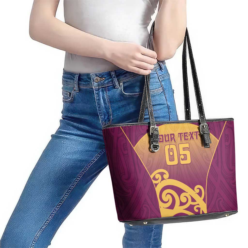 Custom Waiuku College Leather Tote Bag Maori Koru Pattern