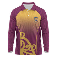 Custom Waiuku College Long Sleeve Polo Shirt Maori Koru Pattern LT05 Maroon - Polynesian Pride