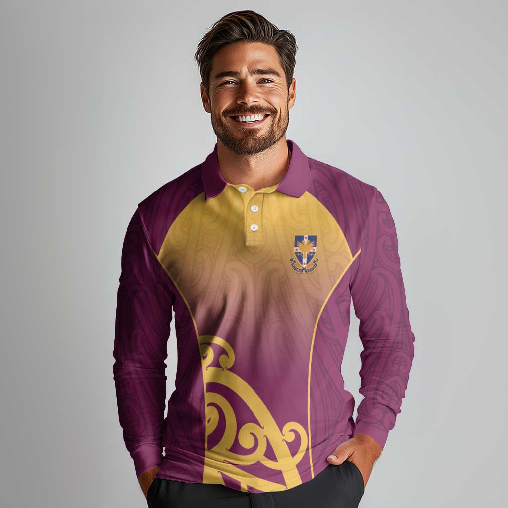 Custom Waiuku College Long Sleeve Polo Shirt Maori Koru Pattern LT05 - Polynesian Pride