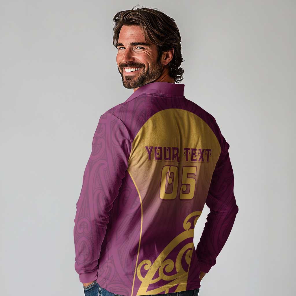 Custom Waiuku College Long Sleeve Polo Shirt Maori Koru Pattern LT05 - Polynesian Pride