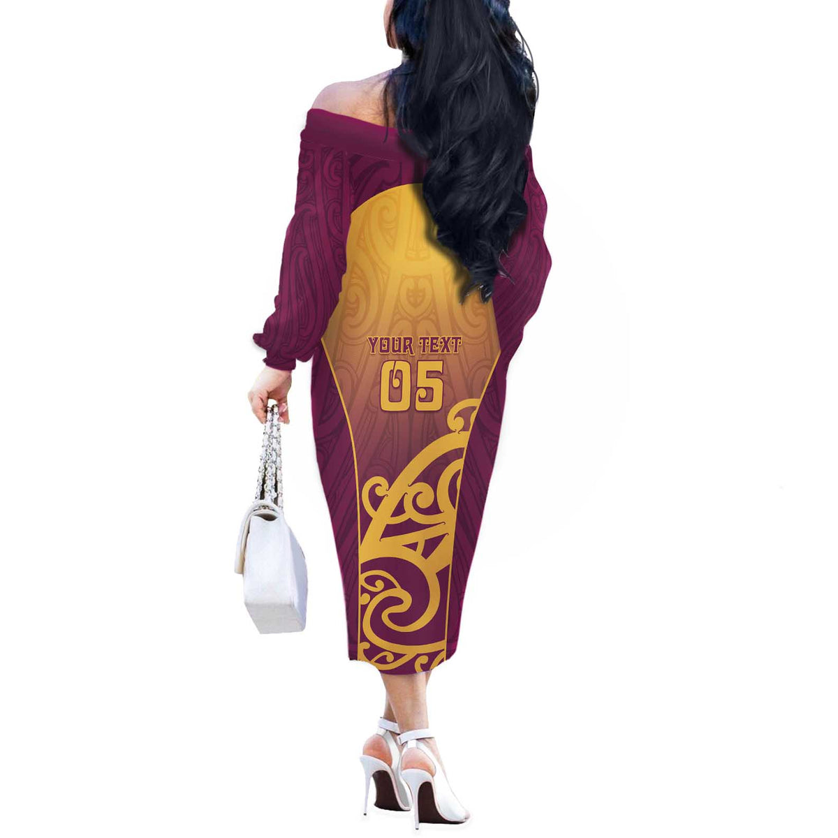 Custom Waiuku College Off The Shoulder Long Sleeve Dress Maori Koru Pattern
