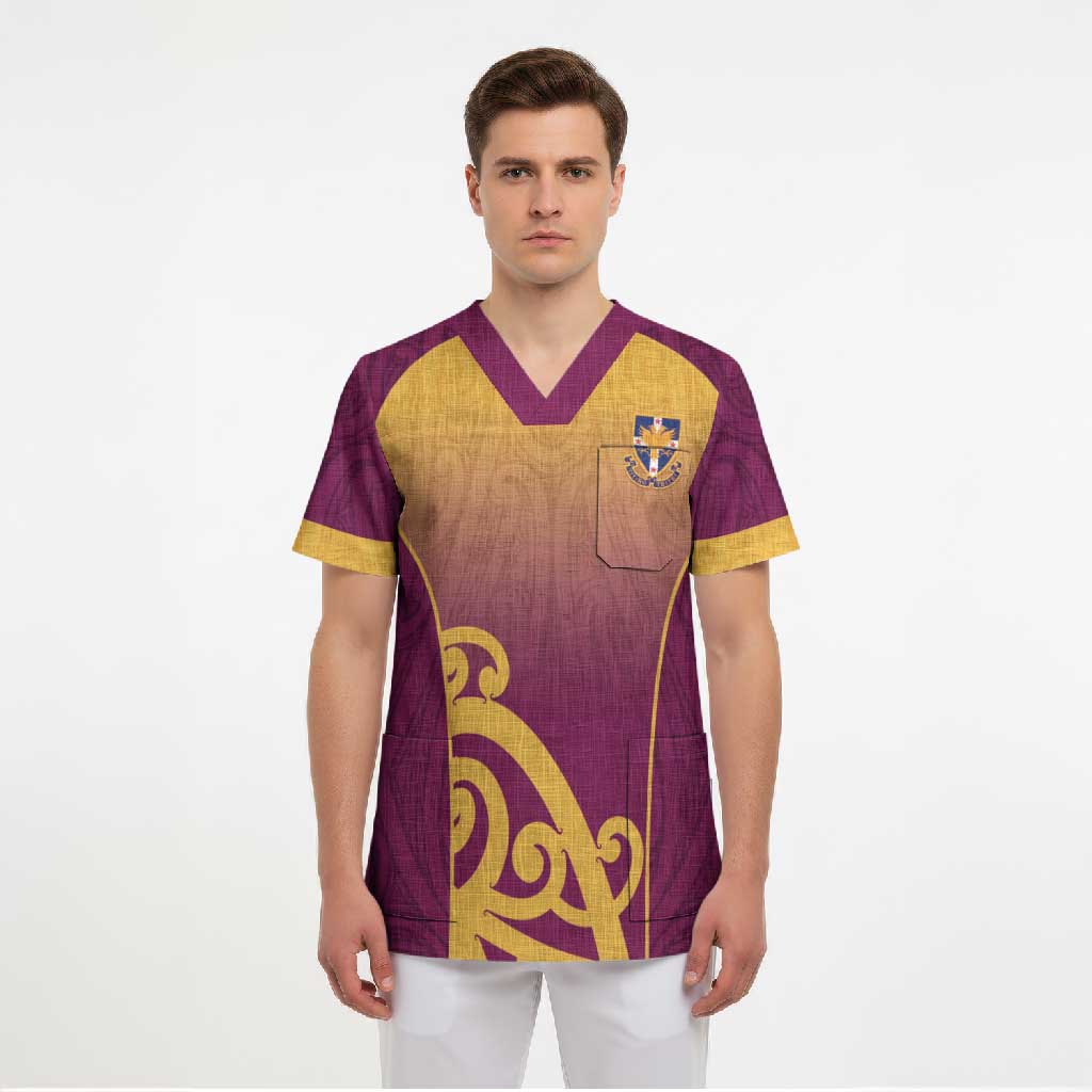 Custom Waiuku College Scrub Top Maori Koru Pattern