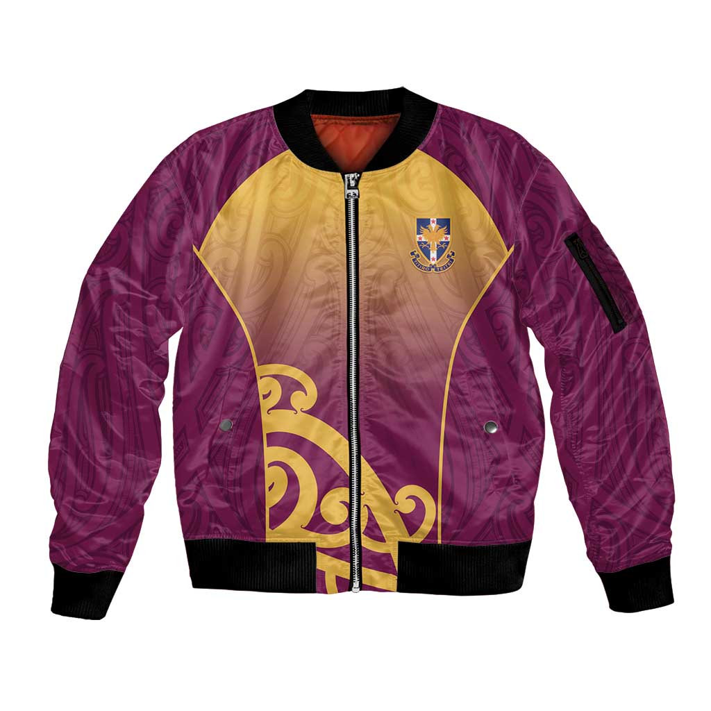 Custom Waiuku College Sleeve Zip Bomber Jacket Maori Koru Pattern