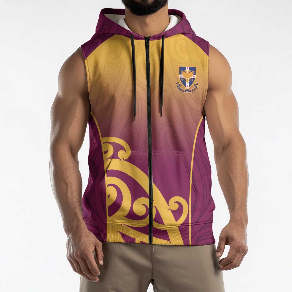 Custom Waiuku College Sleeveless Zip Hoodie Maori Koru Pattern LT05 - Polynesian Pride