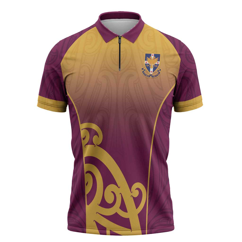 Custom Waiuku College Zipper Polo Shirt Maori Koru Pattern