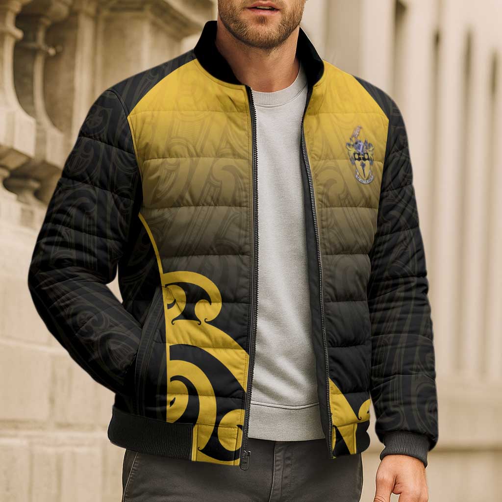 Custom Motueka High School Bomber Puffer Jacket Maori Koru Pattern