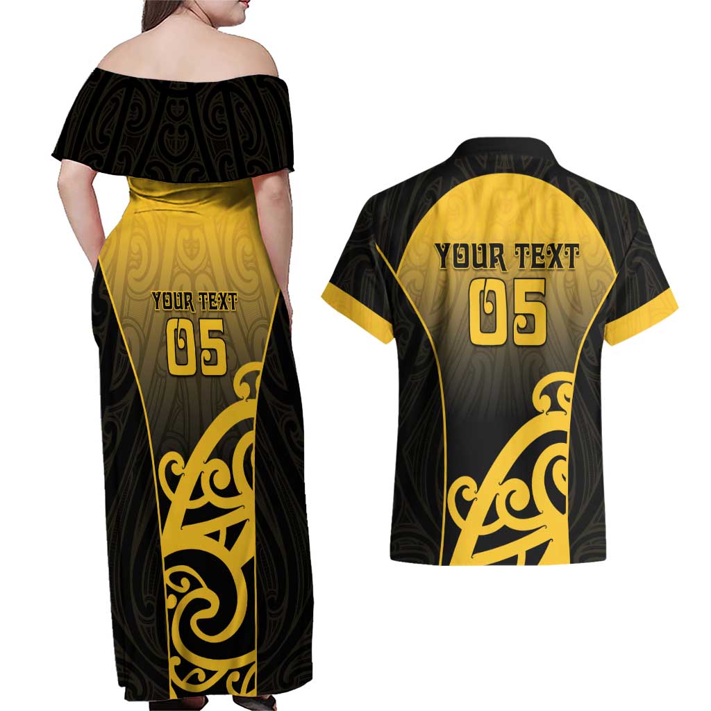 Custom Motueka High School Couples Matching Off Shoulder Maxi Dress and Hawaiian Shirt Maori Koru Pattern LT05 - Polynesian Pride