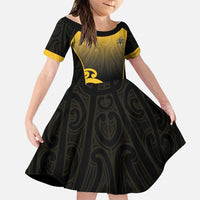 Custom Motueka High School Family Matching Mermaid Dress and Hawaiian Shirt Maori Koru Pattern LT05 Daughter's Dress Black - Polynesian Pride